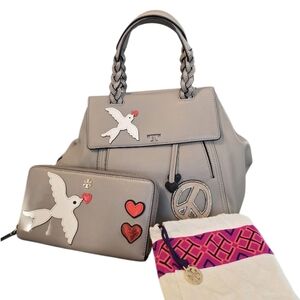 Tory Burch RARE Peace Dove Half Moon Satchel & Wallet Set With Dustbag In EUC